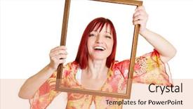  Presentation with happy hour is the best - Beautiful presentation theme featuring woman holding empty picture frame backdrop and a coral colored foreground