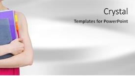  Presentation with files - PPT layouts with woman holding files and folder background and a light gray colored foreground