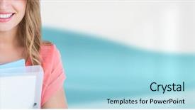  Presentation with digital lines swirls - Slide deck featuring woman holding files and folder background and a light blue colored foreground