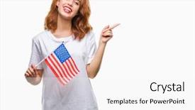  Presentation with america flag - Presentation theme enhanced with woman holding flag of america background and a  colored foreground