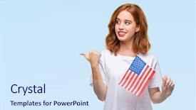  Presentation with america flag - Colorful theme enhanced with woman holding flag of america backdrop and a  colored foreground