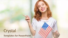  Presentation with america flag - Presentation consisting of woman holding flag of america background and a  colored foreground