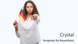  Presentation with japan of the flag - Theme enhanced with woman holding flag of german background and a  colored foreground