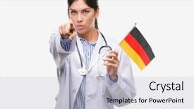  Presentation with doctor helps to get out of bed an elderly woman - Cool new theme with woman holding flag of german backdrop and a  colored foreground
