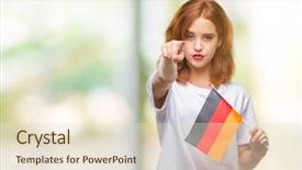  Presentation with flag - Beautiful PPT theme featuring woman holding flag of german backdrop and a  colored foreground