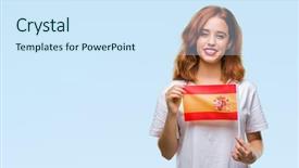  Presentation with flag - Cool new PPT theme with woman holding flag of spain backdrop and a sky blue colored foreground