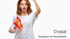  Presentation with indonesian flag - PPT theme having woman holding flag of spain background and a white colored foreground