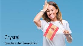  Presentation with face head in anatomy - Presentation theme featuring woman holding flag of spain background and a  colored foreground