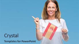  Presentation with lgbt diversity rainbow flag isolated - Theme featuring woman holding flag of spain background and a  colored foreground