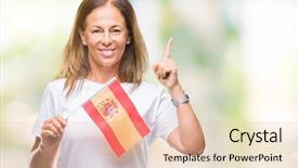  Presentation with hispanic - Cool new PPT theme with woman holding flag of spain backdrop and a  colored foreground