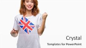  Presentation with united kingdom - Audience pleasing theme consisting of woman holding flag of united backdrop and a  colored foreground