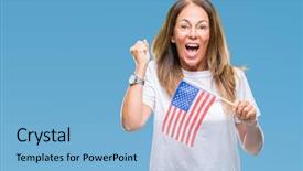  Presentation with middle america - Slide set with woman holding flag of united background and a  colored foreground