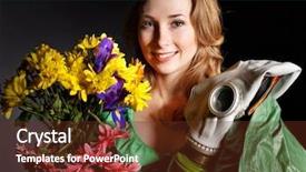  Presentation with oil and gas - Theme consisting of conservation resiration - young woman holding flowers background and a tawny brown colored foreground