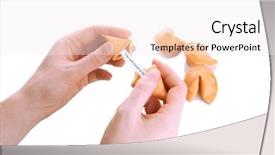  Presentation with fortune cookie - Beautiful PPT theme featuring woman holding fortune cookie isolated backdrop and a sky blue colored foreground