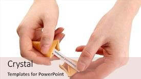  Presentation with fortune cookie - Presentation design consisting of woman holding fortune cookie isolated background and a coral colored foreground