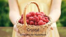  Presentation with wicker - PPT layouts featuring woman holding fresh raspberries in wicker basket background and a coral colored foreground