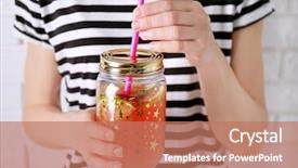  Presentation with mason jar - Cool new slide deck with woman holding fruit lemonade backdrop and a coral colored foreground