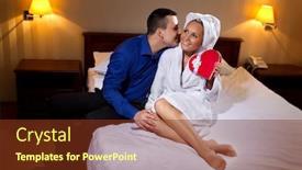  Presentation with valentines day - Slides featuring woman holding gift for her boyfriend in bedroom while valentines day background and a tawny brown colored foreground