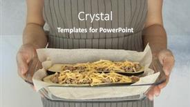  Presentation with quinoa - Amazing PPT layouts having woman holding glass baking dish with quinoa stuffed zucchini on light background backdrop and a gray colored foreground