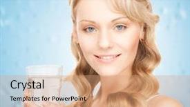  Presentation with water glass - Beautiful slide set featuring woman holding glass of water backdrop and a coral colored foreground