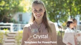  Presentation with blonde holding magnifying glass - Audience pleasing theme consisting of woman holding glass of wine backdrop and a coral colored foreground