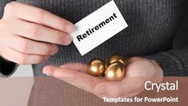  Presentation with retirement planning - Beautiful slide set featuring woman holding golden eggs backdrop and a coral colored foreground