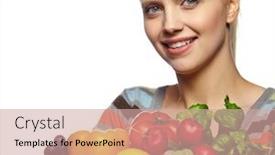  Presentation with grocery bag - Presentation theme consisting of woman-holding-grocery-paper-shopping background and a coral colored foreground