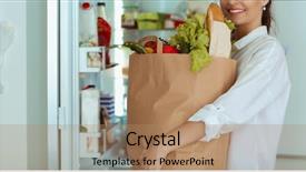  Presentation with grocery bag - Audience pleasing slide set consisting of woman holding grocery shopping bag backdrop and a coral colored foreground