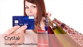  Presentation with credit card - Beautiful presentation featuring woman holding group shopping bag backdrop and a coral colored foreground