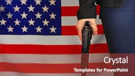  Presentation with pakistan and usa flag togetter - Theme featuring woman holding gun on usa background and a red colored foreground