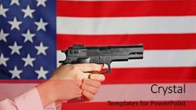  Presentation with usa flag - Beautiful presentation featuring woman holding handgun on usa backdrop and a red colored foreground