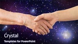  Presentation with holding people in hands - Audience pleasing theme consisting of woman holding hands over space backdrop and a wine colored foreground