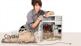  Presentation with hard disk drive - Audience pleasing presentation theme consisting of woman holding hard disk drive backdrop and a coral colored foreground