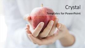  Presentation with health woman running female runner - Slide deck enhanced with woman holding healthy red apple background and a light gray colored foreground