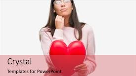  Presentation with brain and heart - Colorful PPT theme enhanced with woman holding heart in love backdrop and a  colored foreground