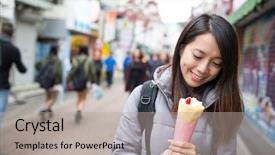  Presentation with tokyo - Presentation theme enhanced with japanese harajuku - woman holding her crepe cake background and a mint green colored foreground