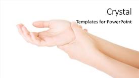  Presentation with hand wrist pain - Presentation theme featuring woman holding her hand - pain background and a  colored foreground