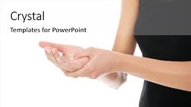  Presentation with hand wrist pain - Presentation enhanced with woman holding her hand - pain background and a white colored foreground