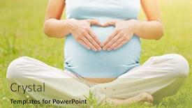  Presentation with sunshine - Beautiful slide set featuring woman holding her hands in a heart shape on her pregnant belly with sunshine in late afternoon backdrop and a yellow colored foreground