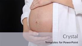  Presentation with stomach - Cool new PPT theme with obstetricia - woman holding her pregnant stomach backdrop and a sky blue colored foreground