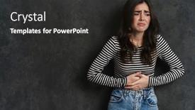  Presentation with abdominal - Beautiful PPT layouts featuring woman-holding-her-stomach-suffering backdrop and a dark gray colored foreground