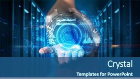  Presentation with displaying - Presentation design having woman holding hologram projection displaying background and a ocean colored foreground