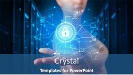  Presentation with cloud technology - Colorful theme enhanced with woman holding hologram projection displaying cloud technology symbols backdrop and a teal colored foreground