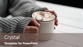  Presentation with cocoa - PPT theme with woman-holding-hot-cocoa-mug background and a tawny brown colored foreground