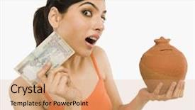  Presentation with budget - PPT layouts enhanced with woman holding indian currency notes background and a coral colored foreground