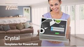  Presentation with login - Amazing theme having woman holding laptop with login backdrop and a violet colored foreground
