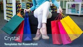  Presentation with boutique - Beautiful presentation design featuring woman holding many shopping bags in fashion boutique backdrop and a ocean colored foreground
