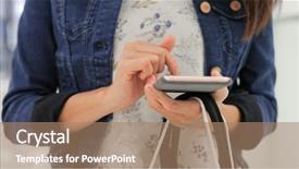  Presentation with retail smart phone shopping - Cool new PPT theme with woman holding many shopping bags backdrop and a  colored foreground