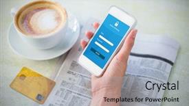  Presentation with credit card fraud - Presentation design consisting of ip security - credit card against woman holding background and a light gray colored foreground