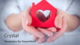  Presentation with house - Beautiful PPT layouts featuring woman holding model of house backdrop and a light blue colored foreground